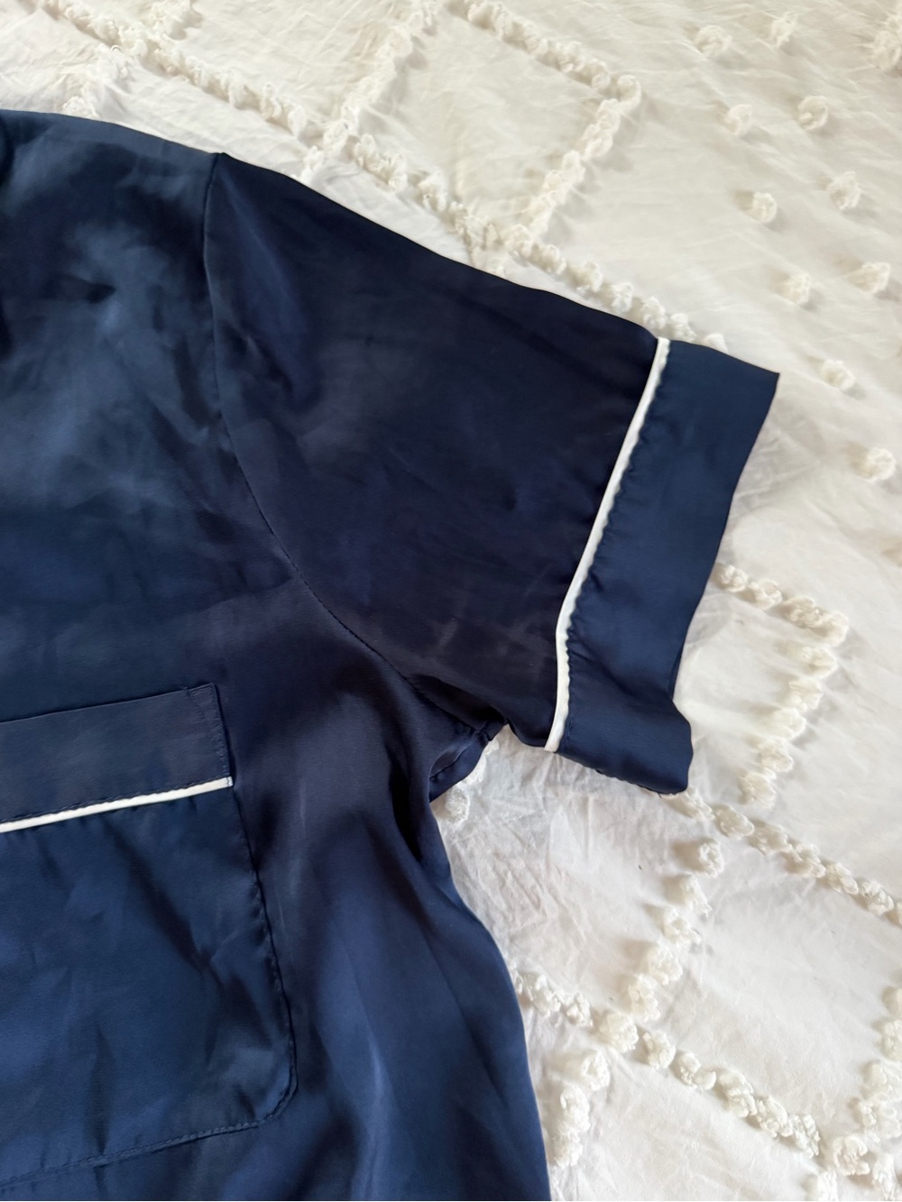Stars Above Navy Satin Short Pajama Set with White Trim - Picture 4 of 7